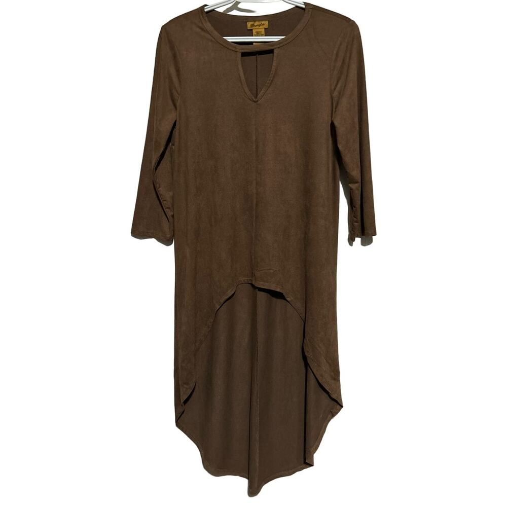 Wrangler Women's Brown Faux Suede‎ High Low Top Long Sleeves V-Neck Top Size S
